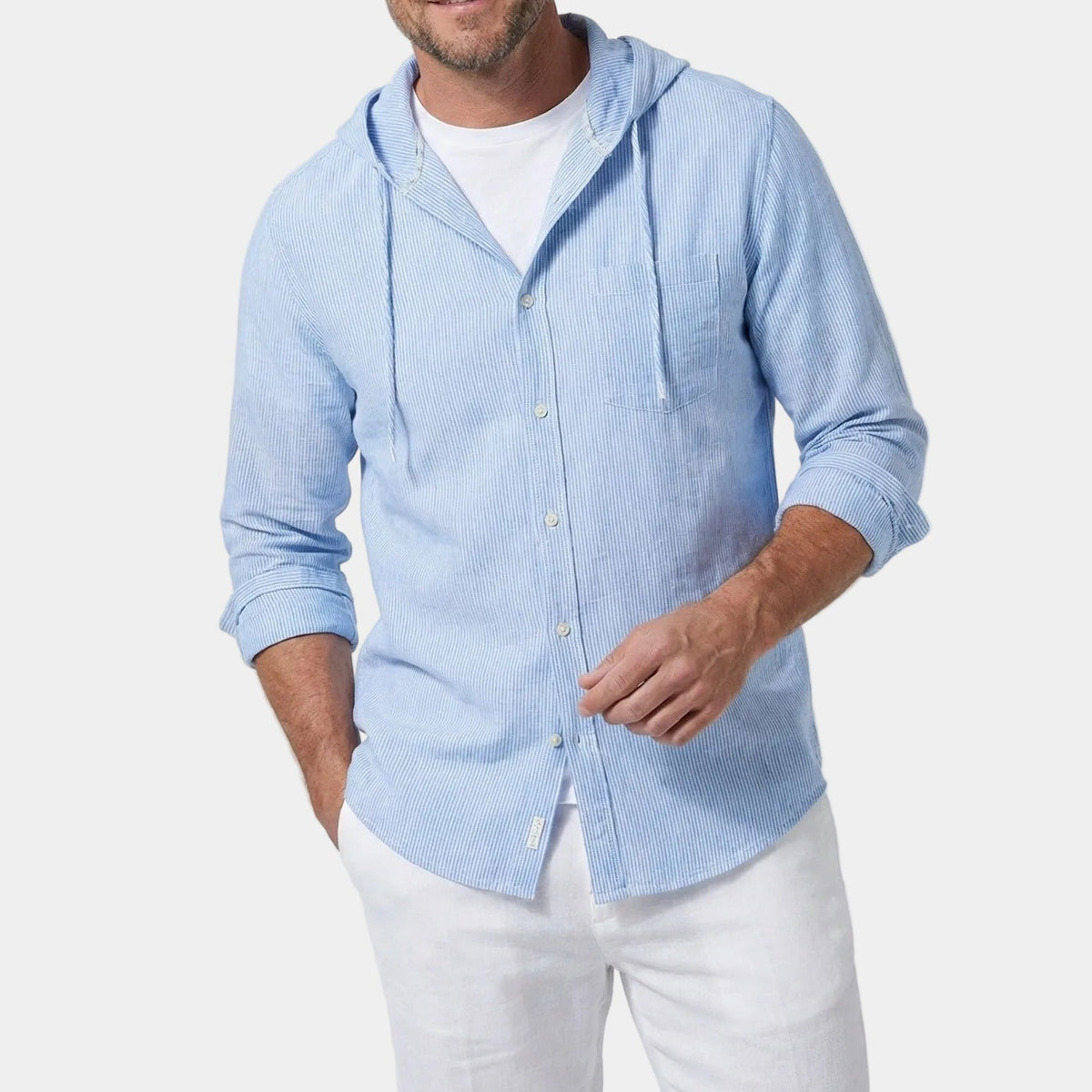 Chemise rayée à capuche boutonnée manches longues coupe décontractée homme – Oléron