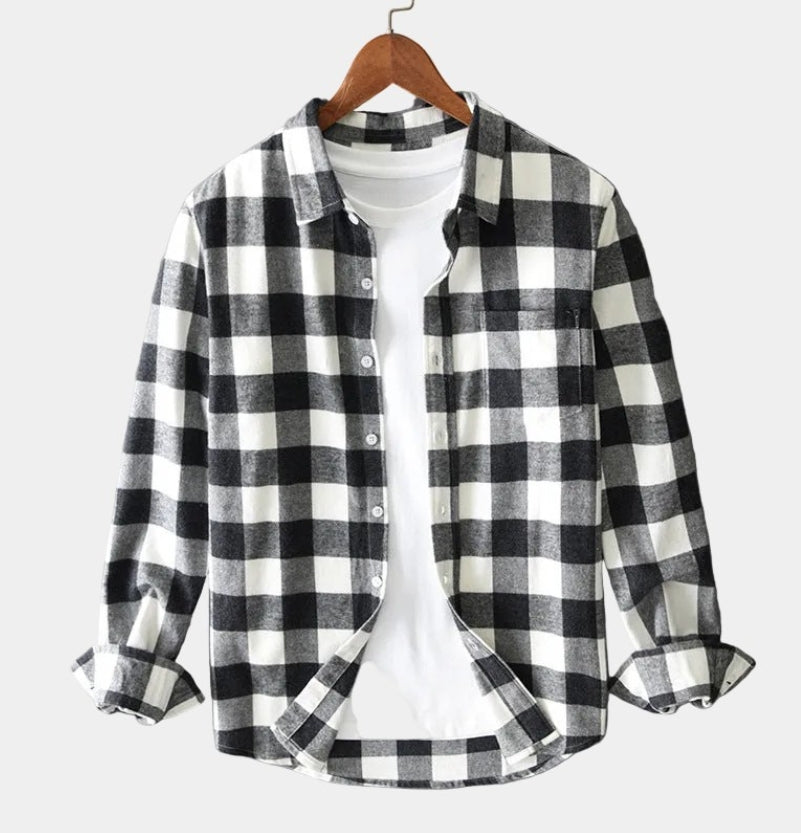 Chemise à carreaux boutonnée col classique manches longues homme – Oisly