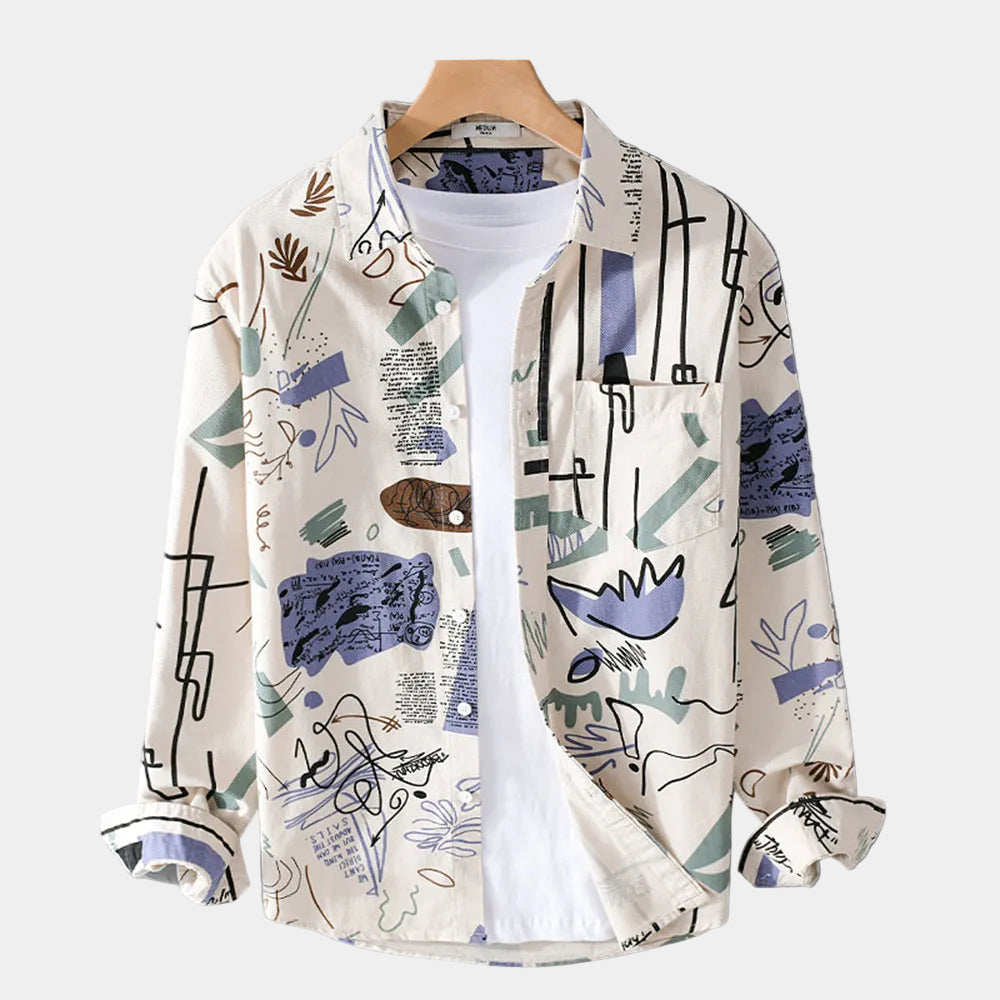 Chemise à imprimé artistique col classique poche poitrine manches longues homme – Carentan