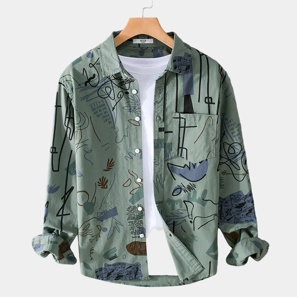 Chemise à imprimé artistique col classique poche poitrine manches longues homme – Carentan