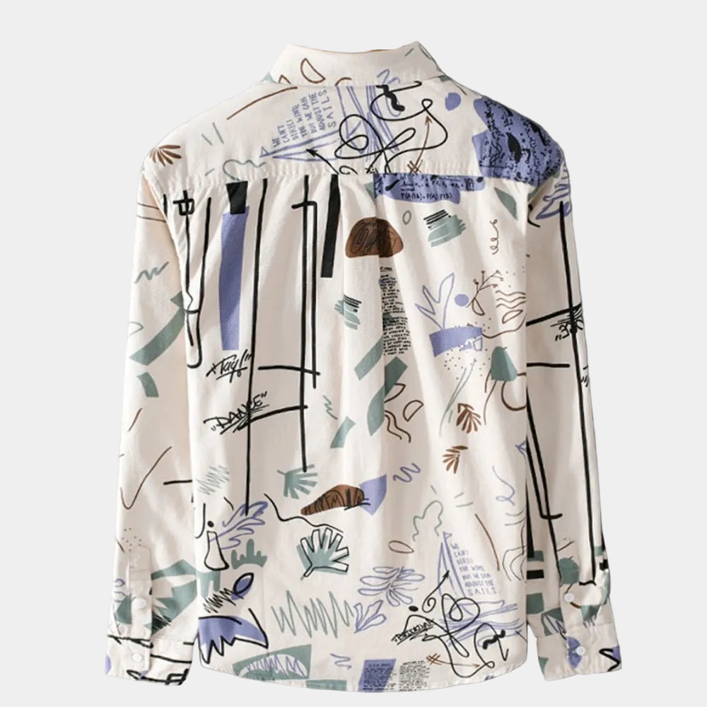 Chemise à imprimé artistique col classique poche poitrine manches longues homme – Carentan