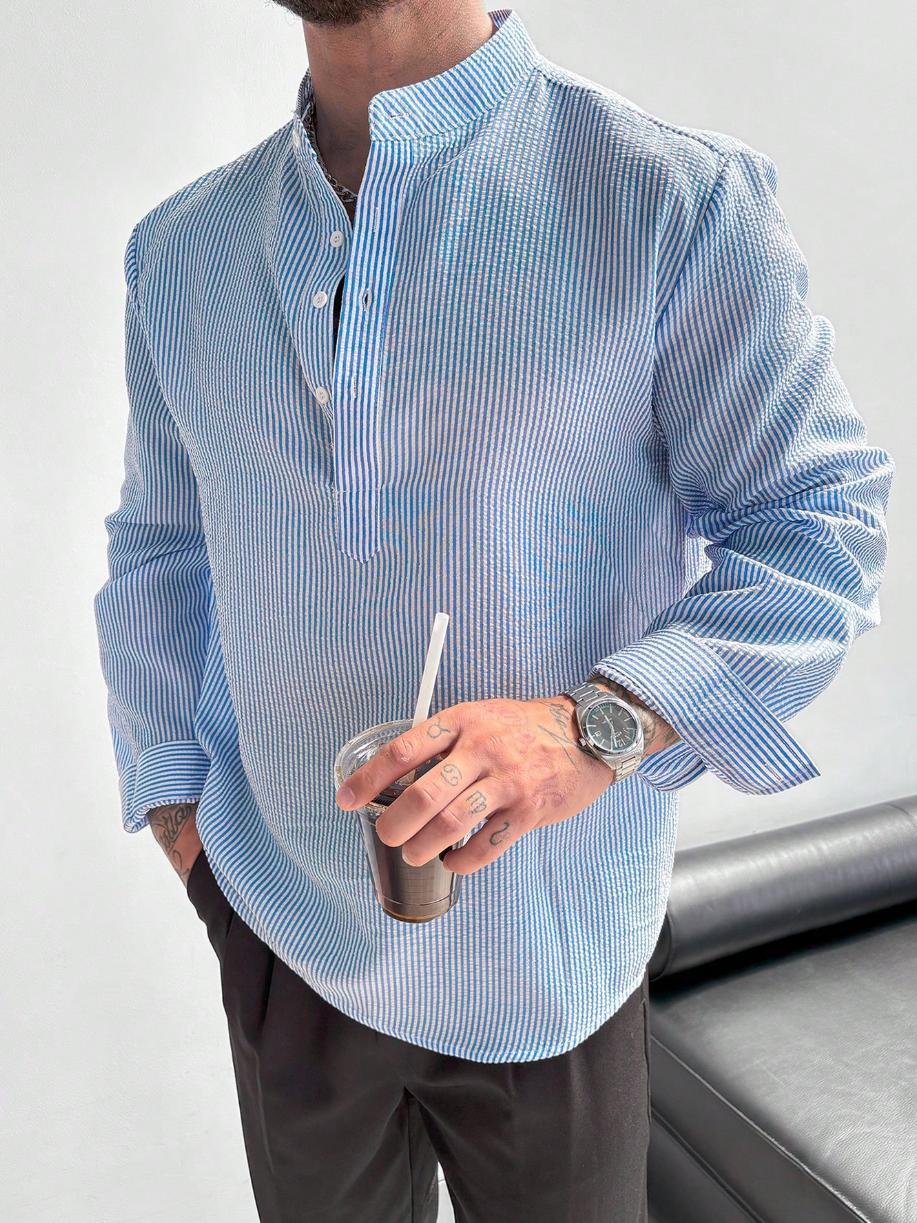 Chemise à rayures col mao manches longues au chic discret homme – Gourdon