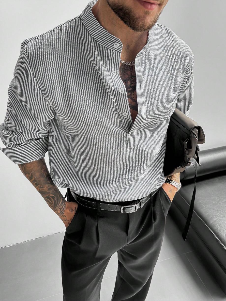 Chemise à rayures col mao manches longues au chic discret homme – Gourdon