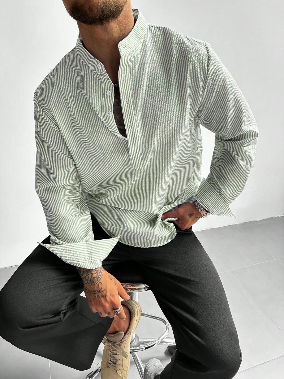Chemise à rayures col mao manches longues au chic discret homme – Gourdon