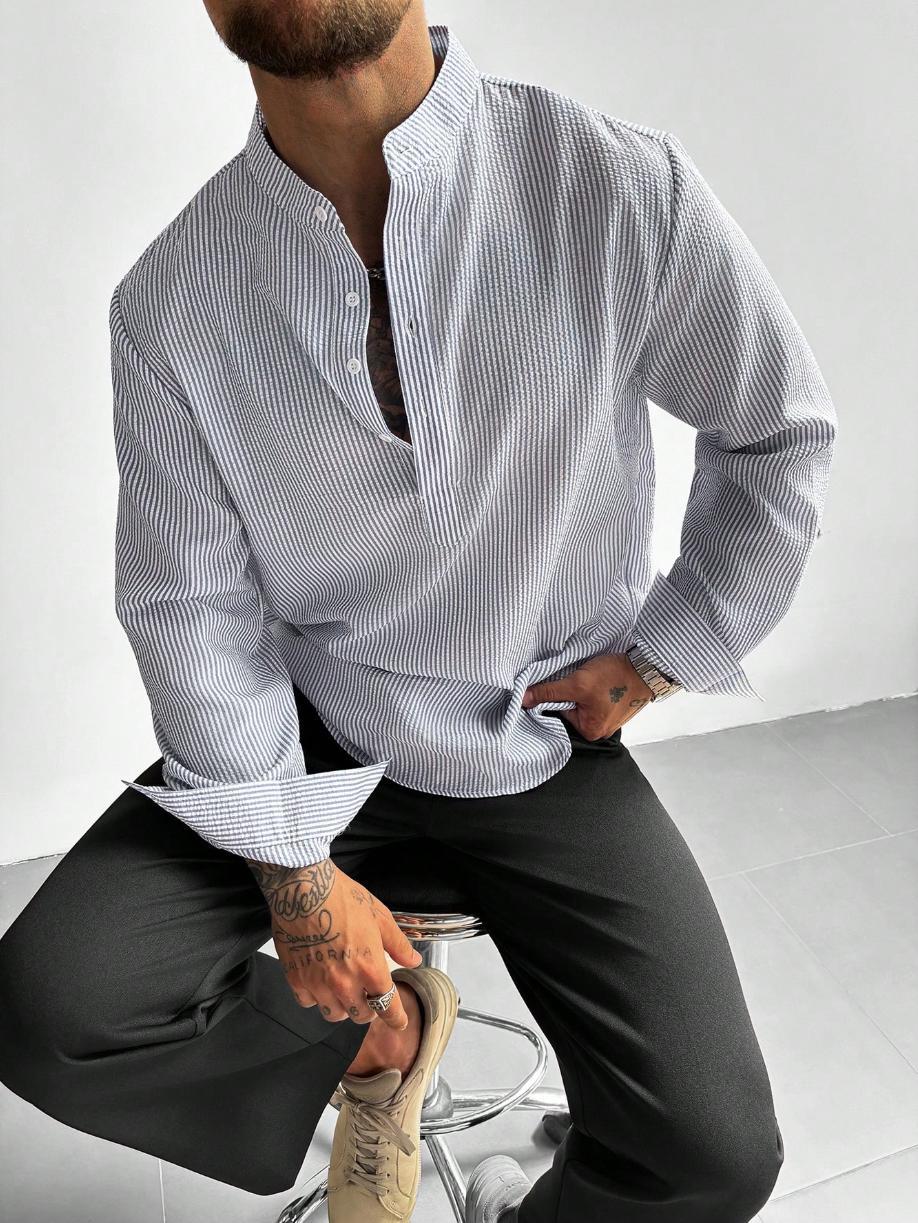 Chemise à rayures col mao manches longues au chic discret homme – Gourdon
