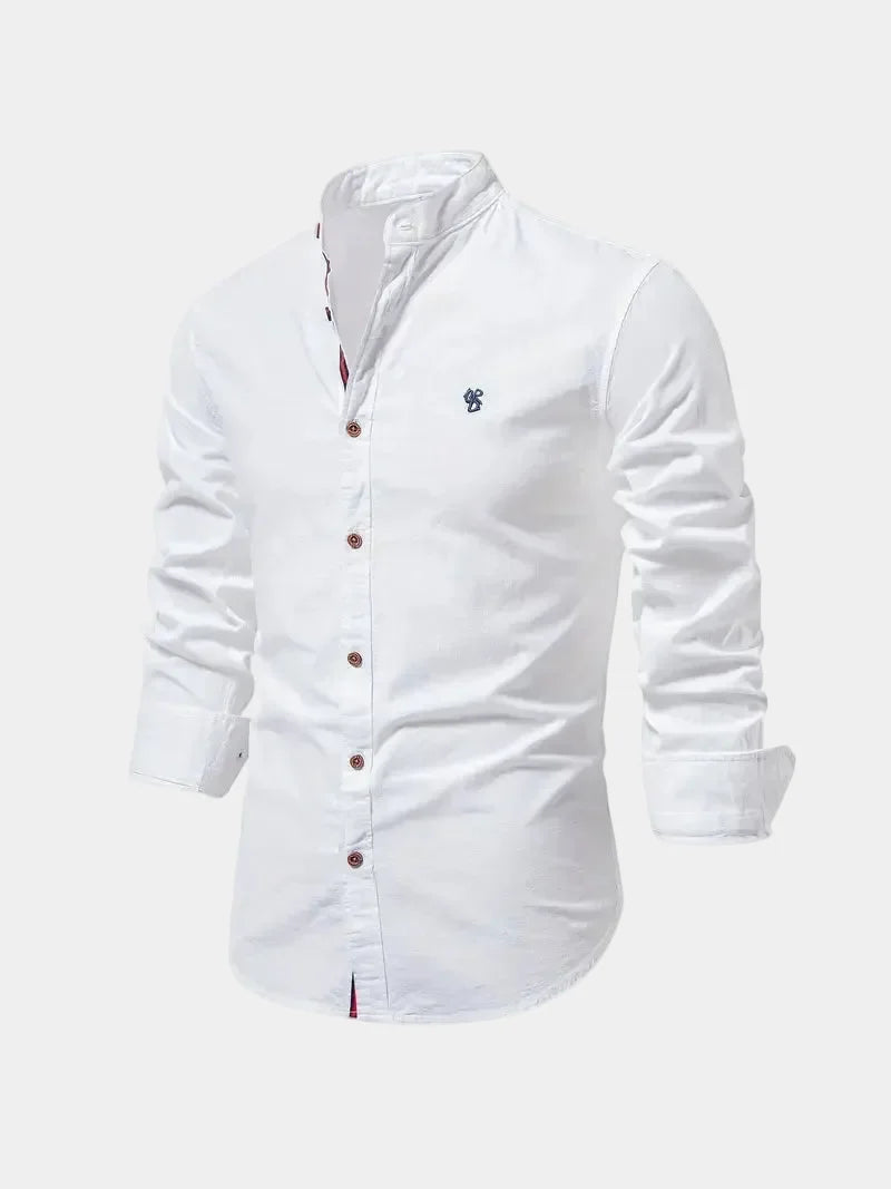 Chemise col mao manches longues avec logo brodé homme – Notre-Dame-des-Champs