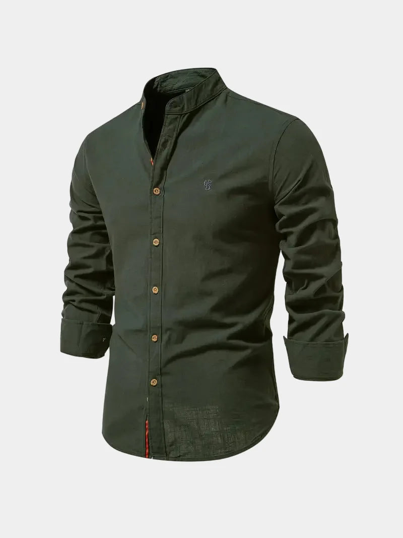 Chemise col mao manches longues avec logo brodé homme – Notre-Dame-des-Champs