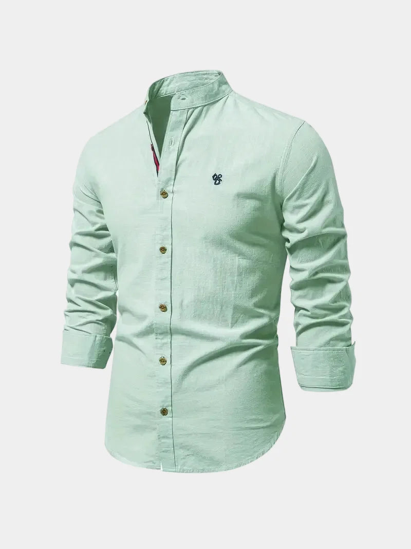 Chemise col mao manches longues avec logo brodé homme – Notre-Dame-des-Champs