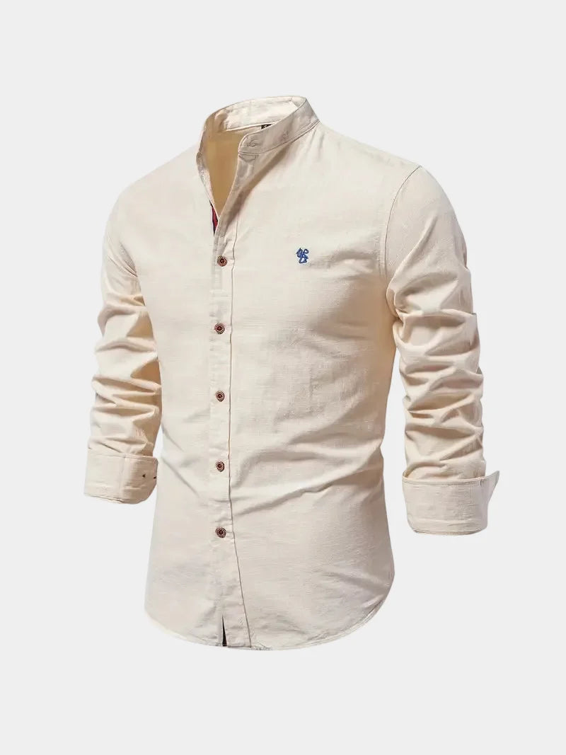 Chemise col mao manches longues avec logo brodé homme – Notre-Dame-des-Champs