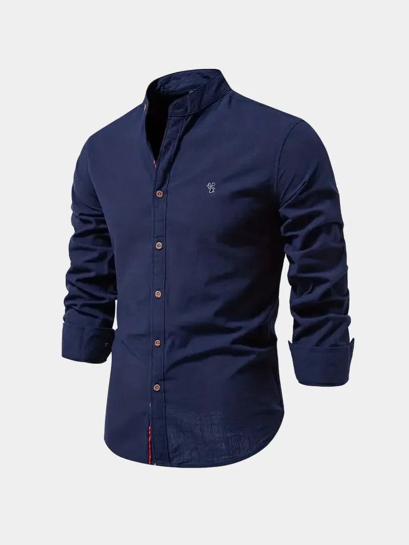 Chemise col mao manches longues avec logo brodé homme – Notre-Dame-des-Champs