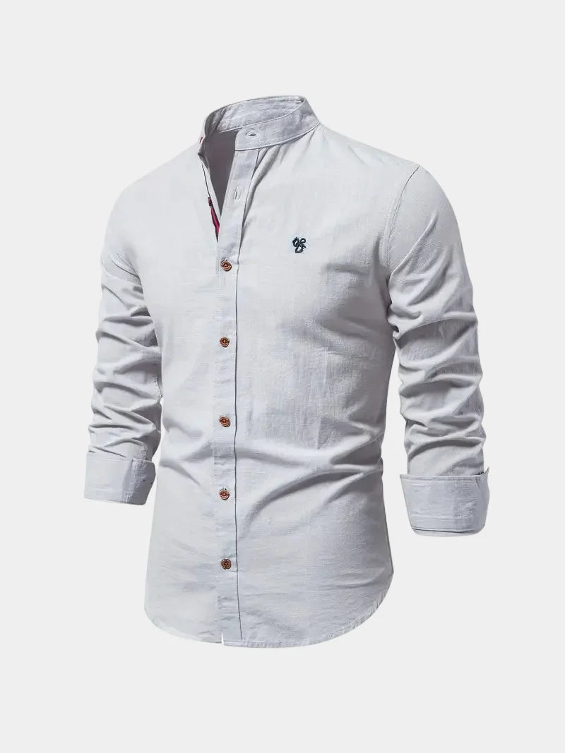 Chemise col mao manches longues avec logo brodé homme – Notre-Dame-des-Champs