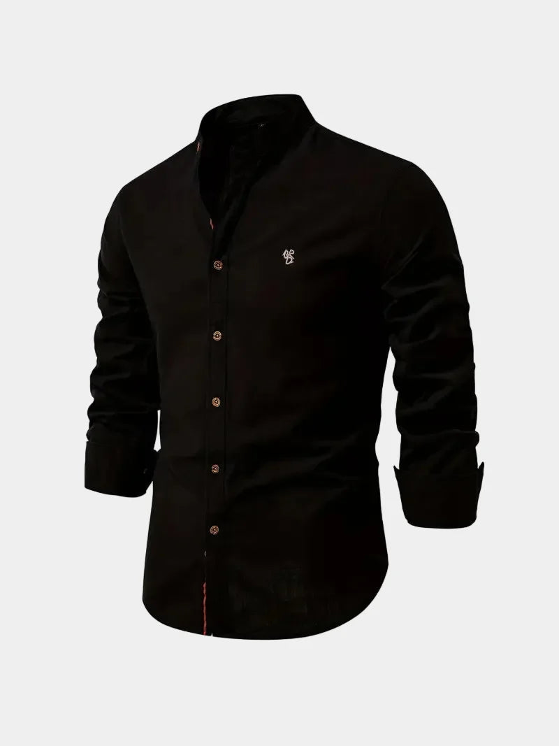 Chemise col mao manches longues avec logo brodé homme – Notre-Dame-des-Champs