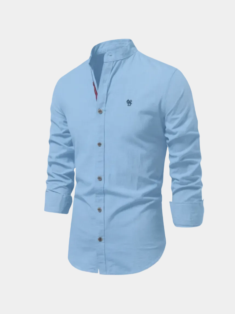 Chemise col mao manches longues avec logo brodé homme – Notre-Dame-des-Champs