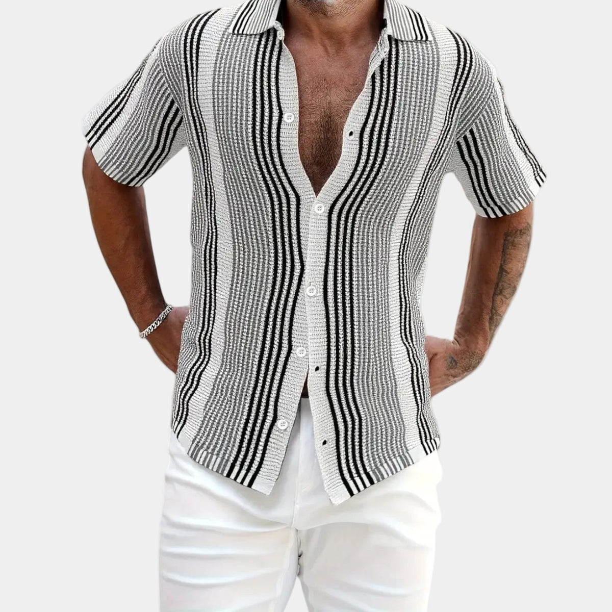 Chemise à rayures verticales col ouvert manches courtes homme – Morlaix