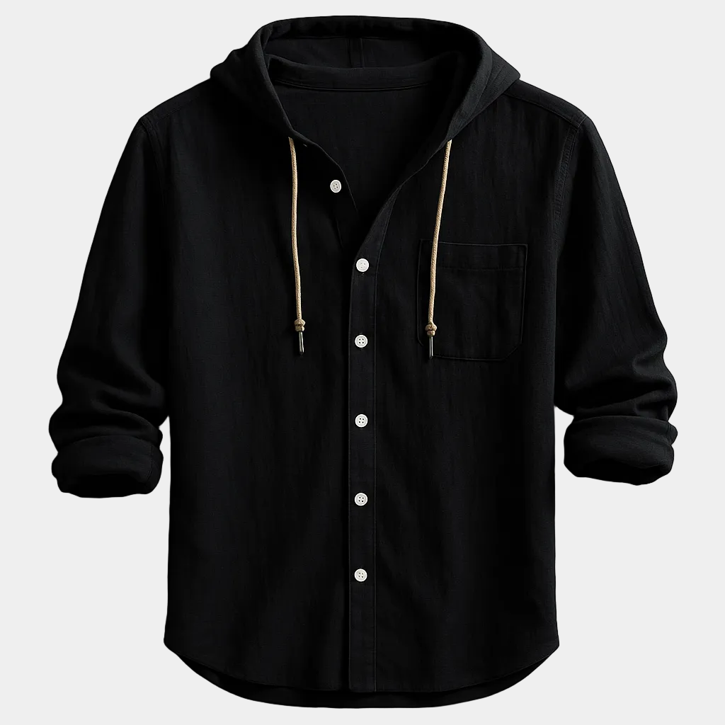 Chemise à capuche à cordon boutonnée manches longues homme – Troo