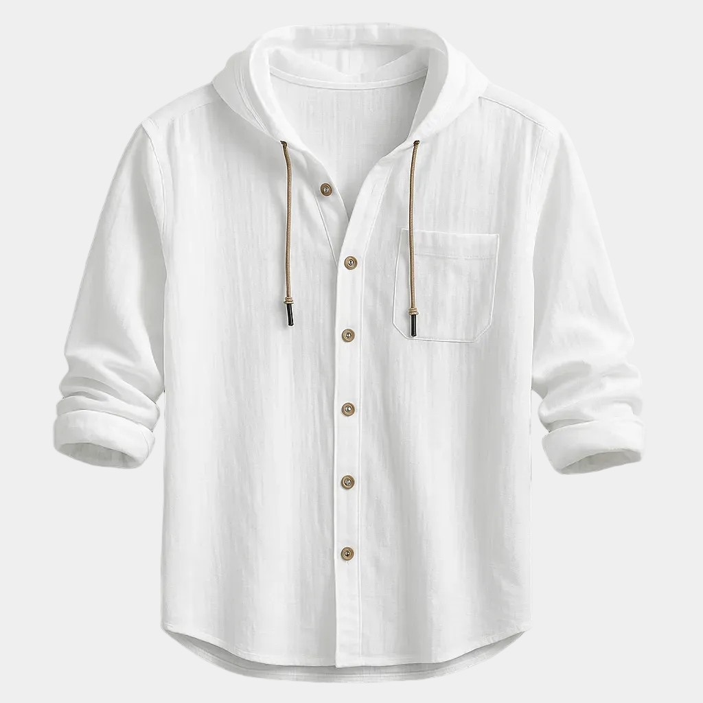 Chemise à capuche à cordon boutonnée manches longues homme – Troo