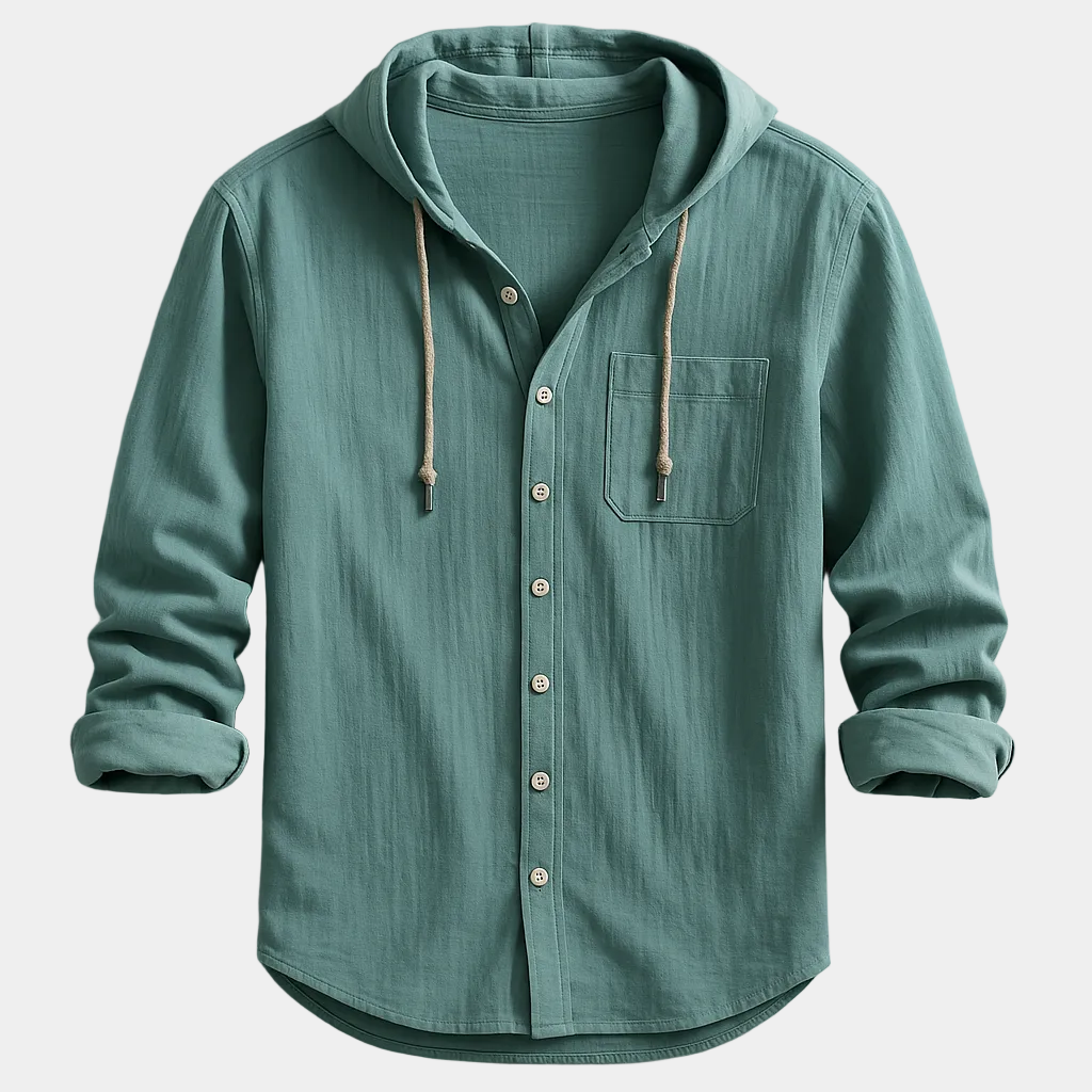 Chemise à capuche à cordon boutonnée manches longues homme – Troo