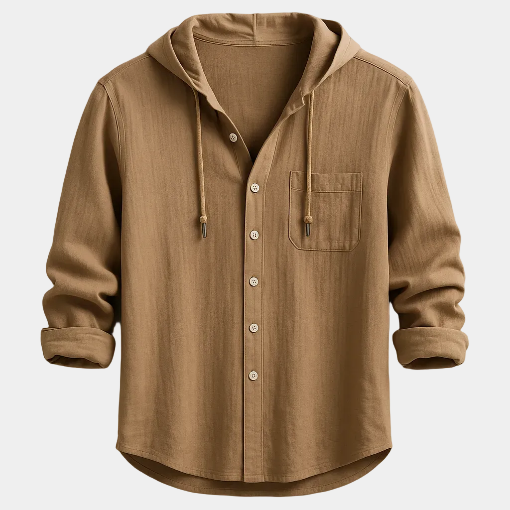 Chemise à capuche à cordon boutonnée manches longues homme – Troo