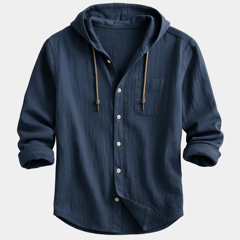 Chemise à capuche à cordon boutonnée manches longues homme – Troo