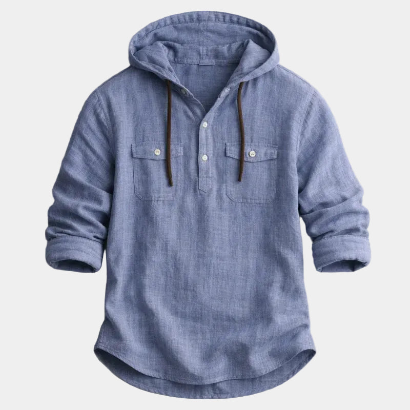 Chemise à capuche manches longues patte boutonnée poches poitrine homme – Carteret