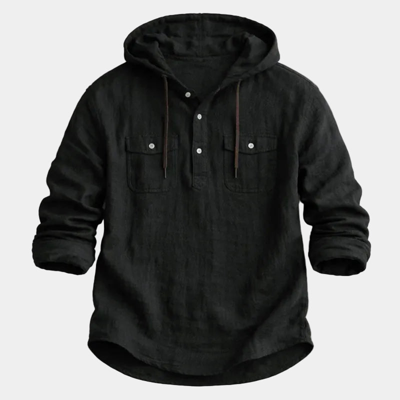 Chemise à capuche manches longues patte boutonnée poches poitrine homme – Carteret