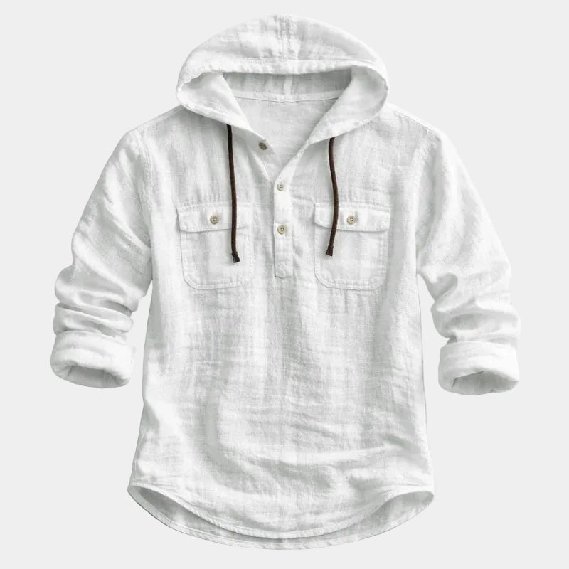 Chemise à capuche manches longues patte boutonnée poches poitrine homme – Carteret