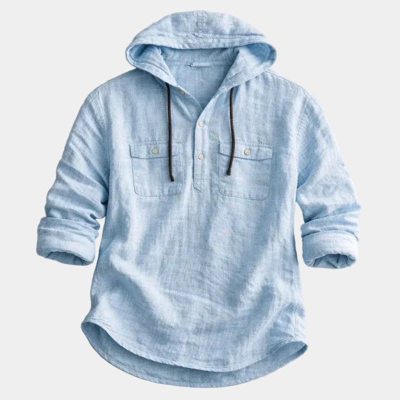 Chemise à capuche manches longues patte boutonnée poches poitrine homme – Carteret