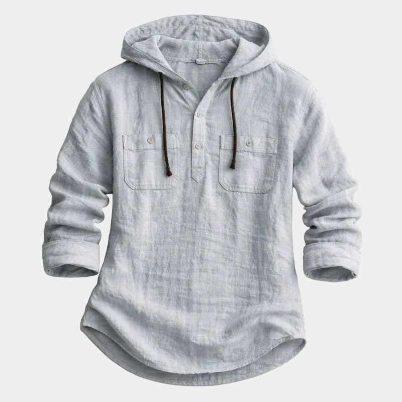 Chemise à capuche manches longues patte boutonnée poches poitrine homme – Carteret