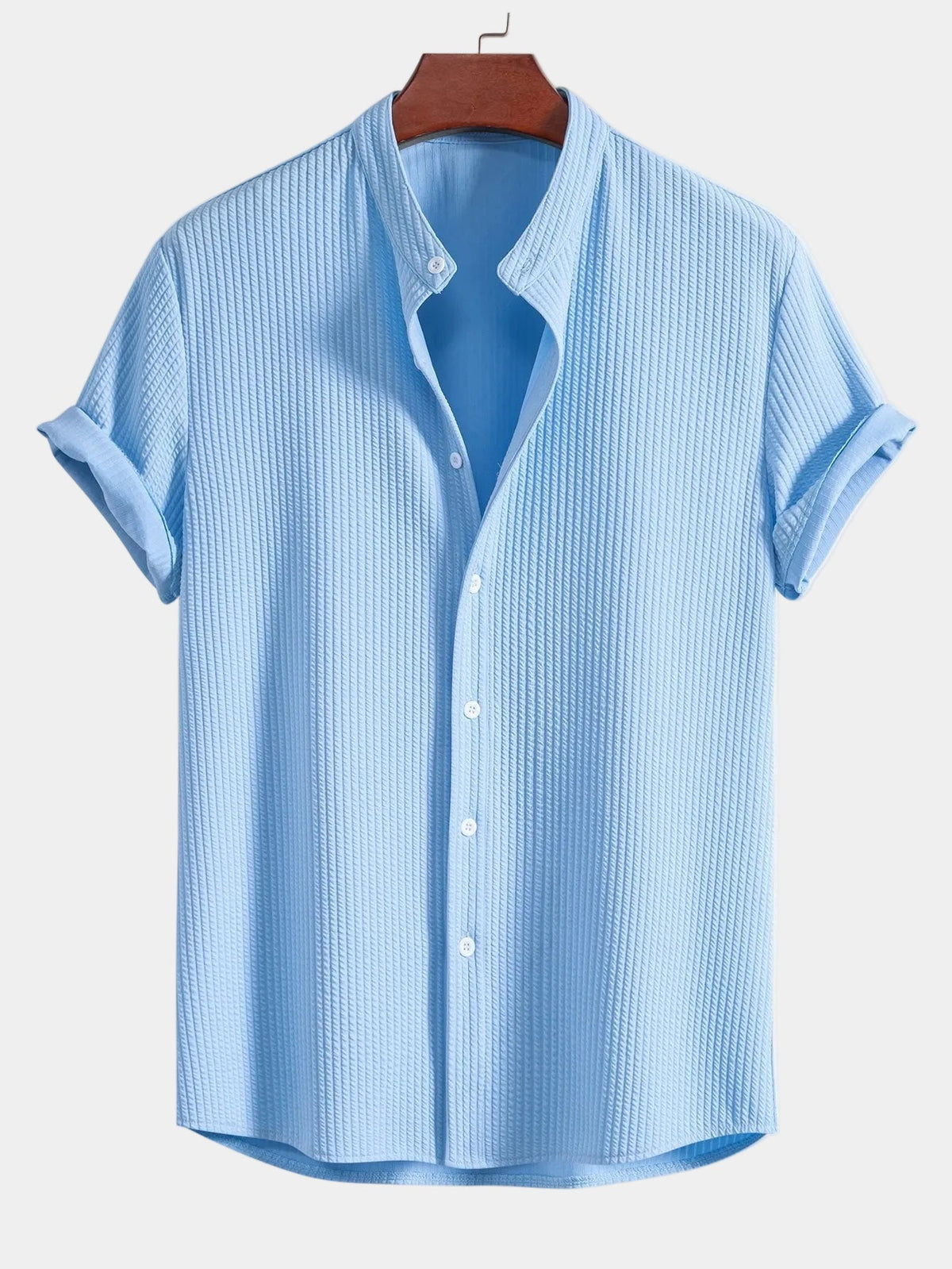 Chemise col mao manches courtes texturée au style intemporel homme – Babylone