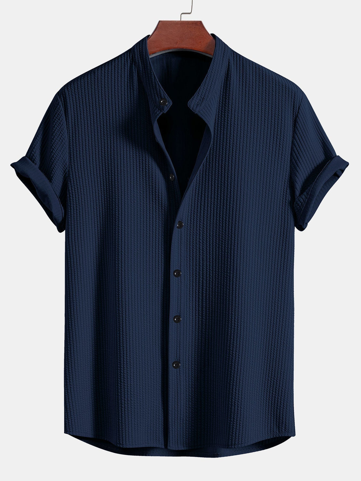 Chemise col mao manches courtes texturée au style intemporel homme – Babylone