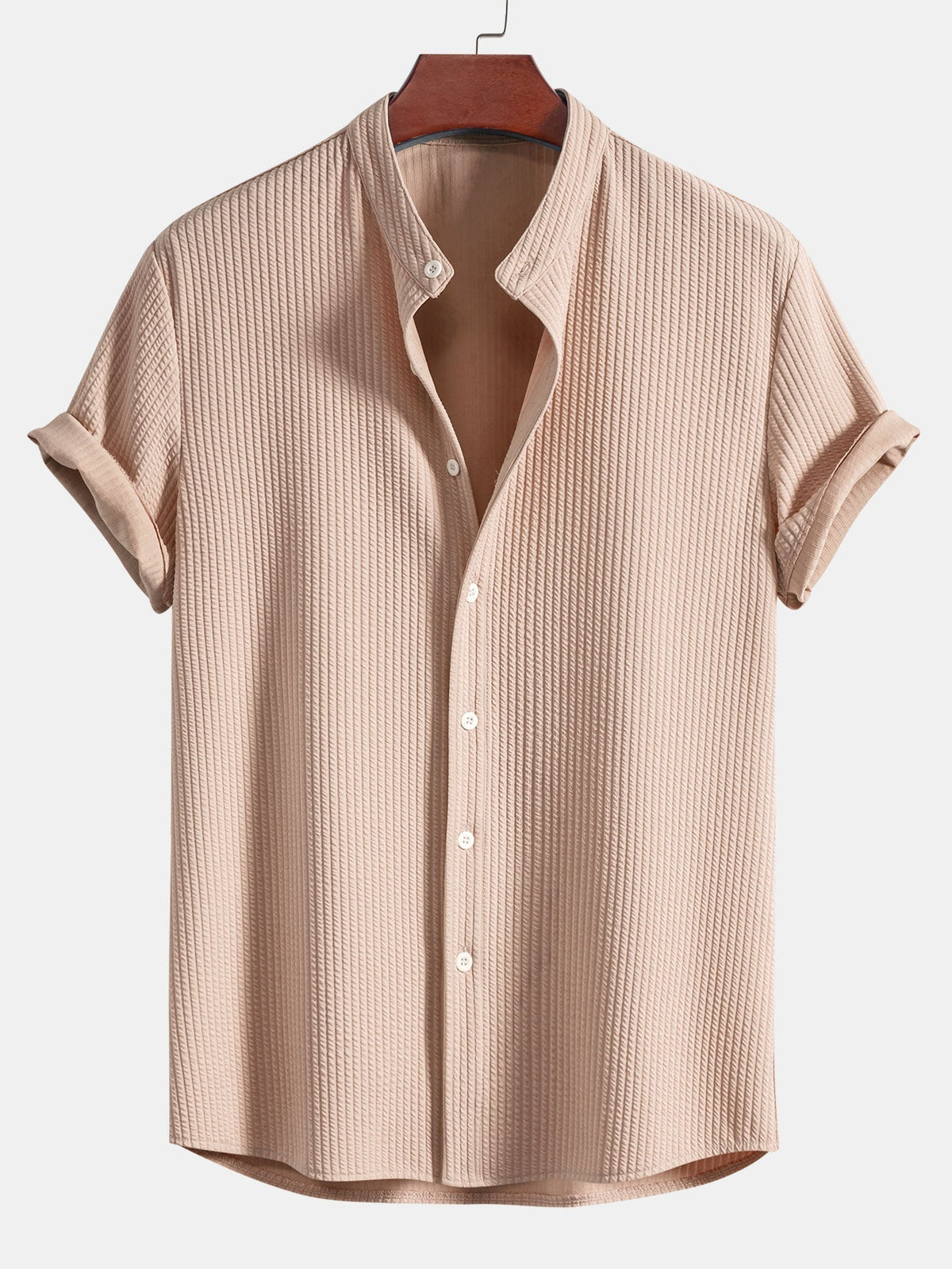 Chemise col mao manches courtes texturée au style intemporel homme – Babylone