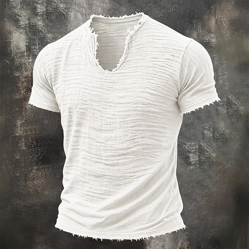 T-shirt col V texturé esprit vintage