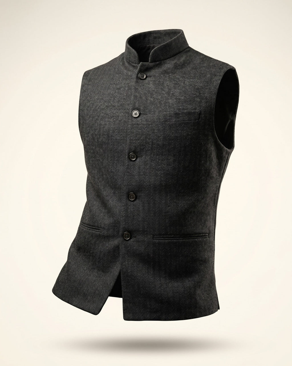 Gilet col Mao motif chevron boutonné allure sobre homme – Rivarennes