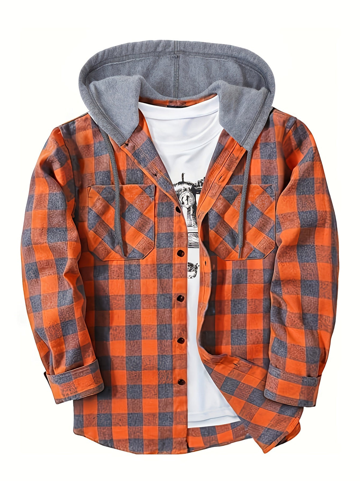 Chemise à capuche boutonnée à carreaux