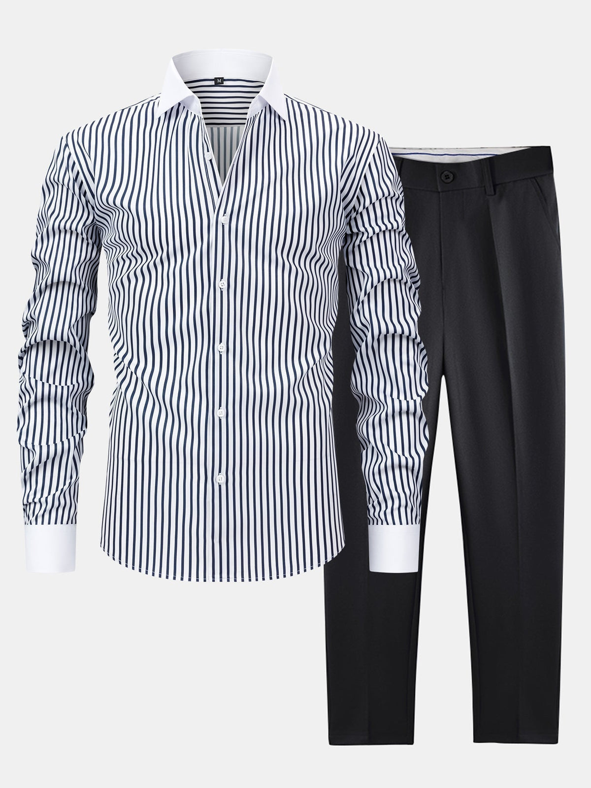 Chemise rayée col contrasté et pantalon slim
