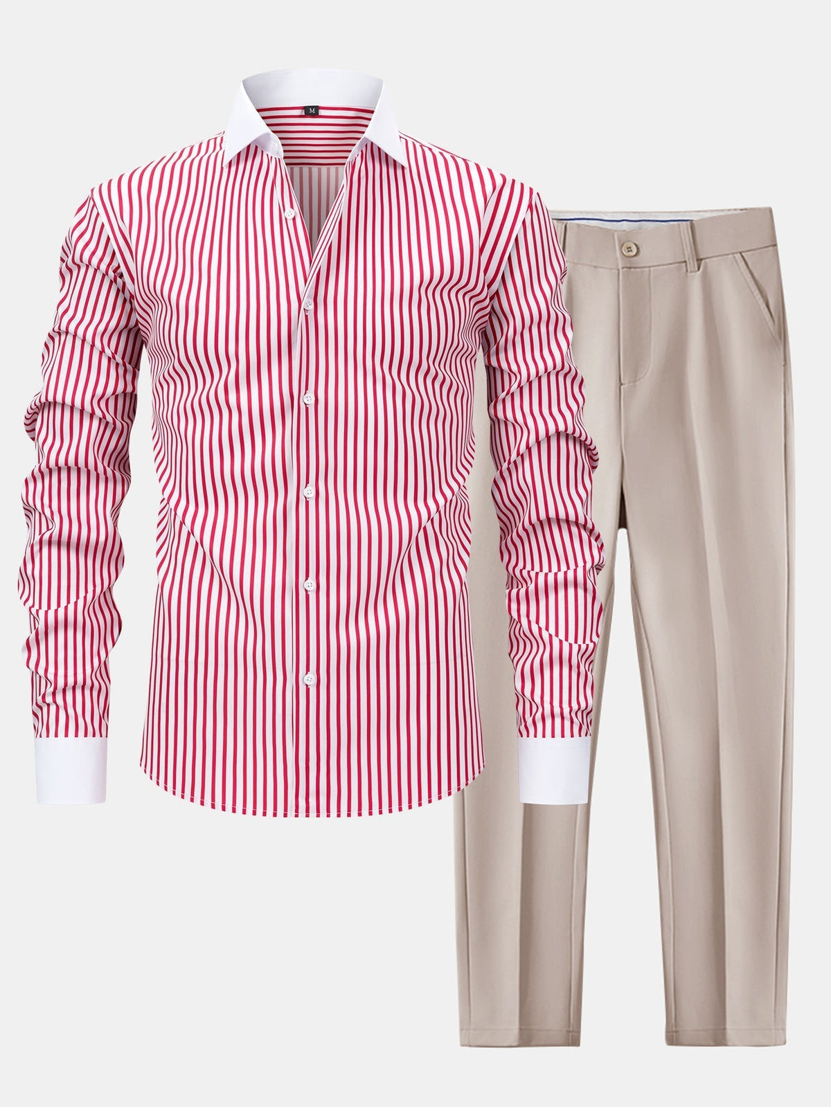 Chemise rayée col contrasté et pantalon slim