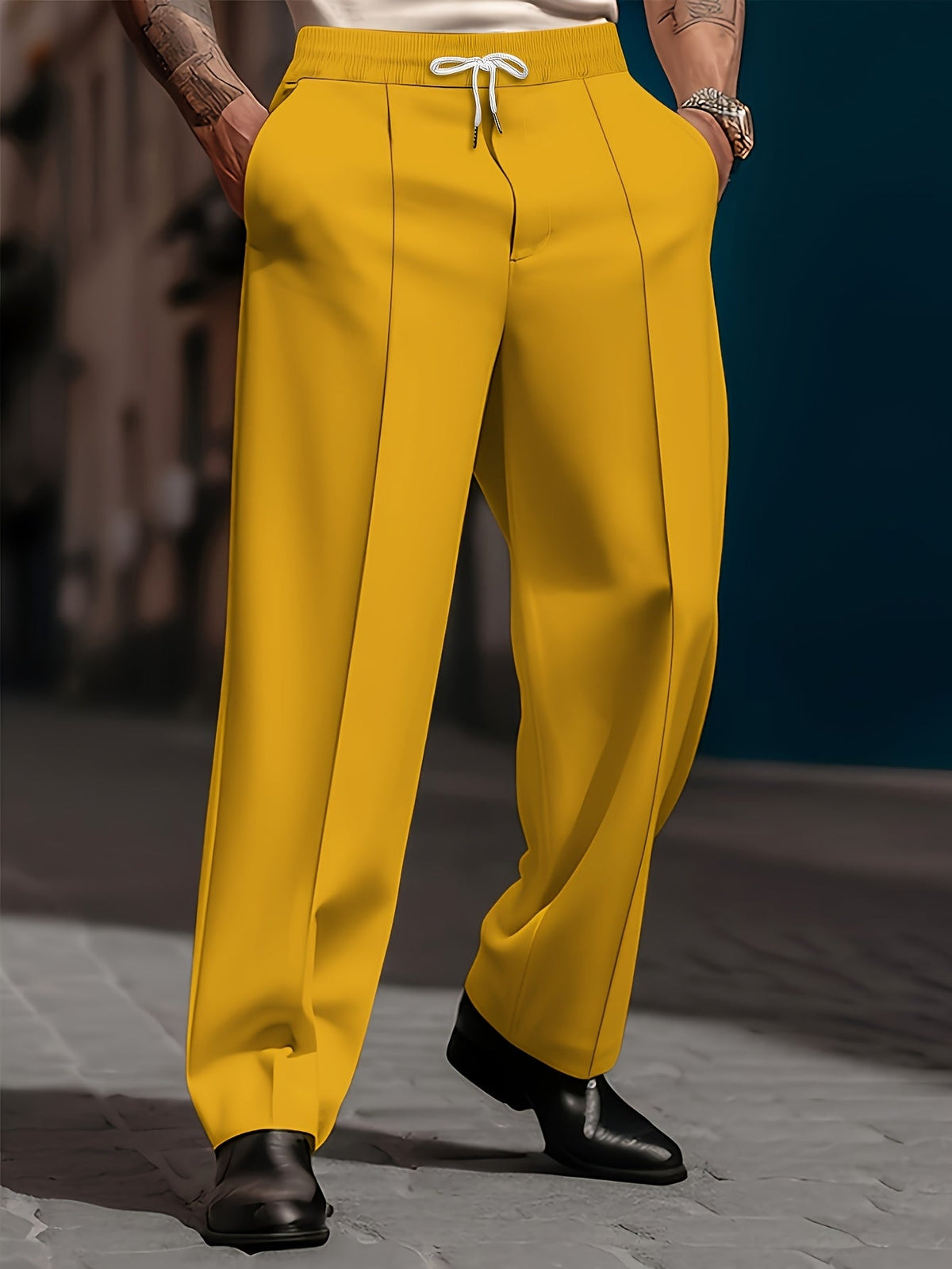 Pantalon ample décontracté couleur unie