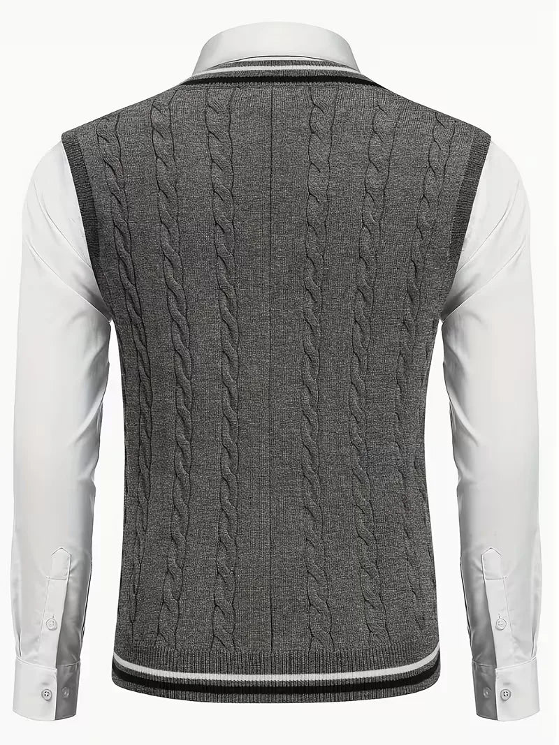 Gilet sans manches torsadé à col V bicolore en maille classique homme – Albi