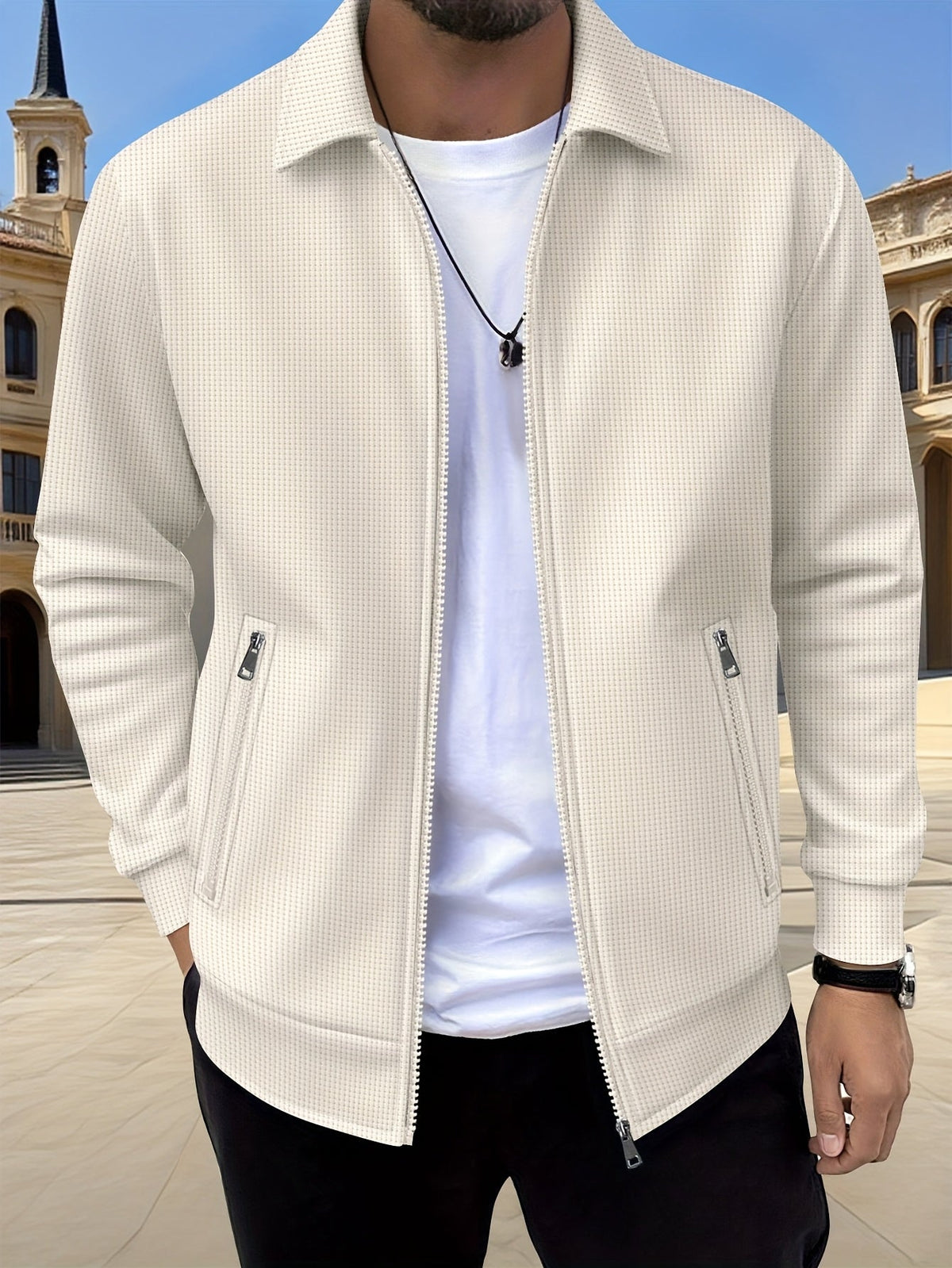 Veste zippée unie à col à revers