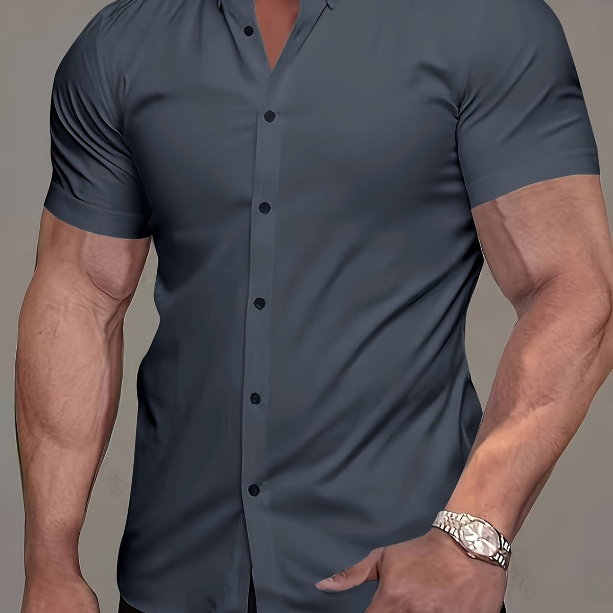 Chemise manches courtes unie col à revers coupe ajustée homme – Brindas
