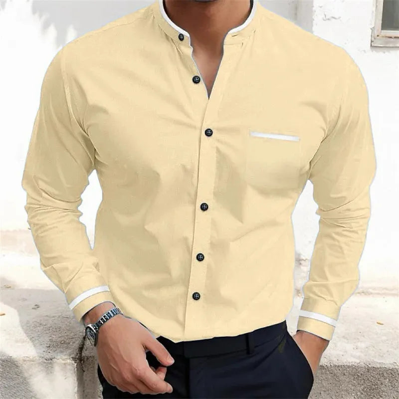 Chemise col officier liserés blancs contrastés
