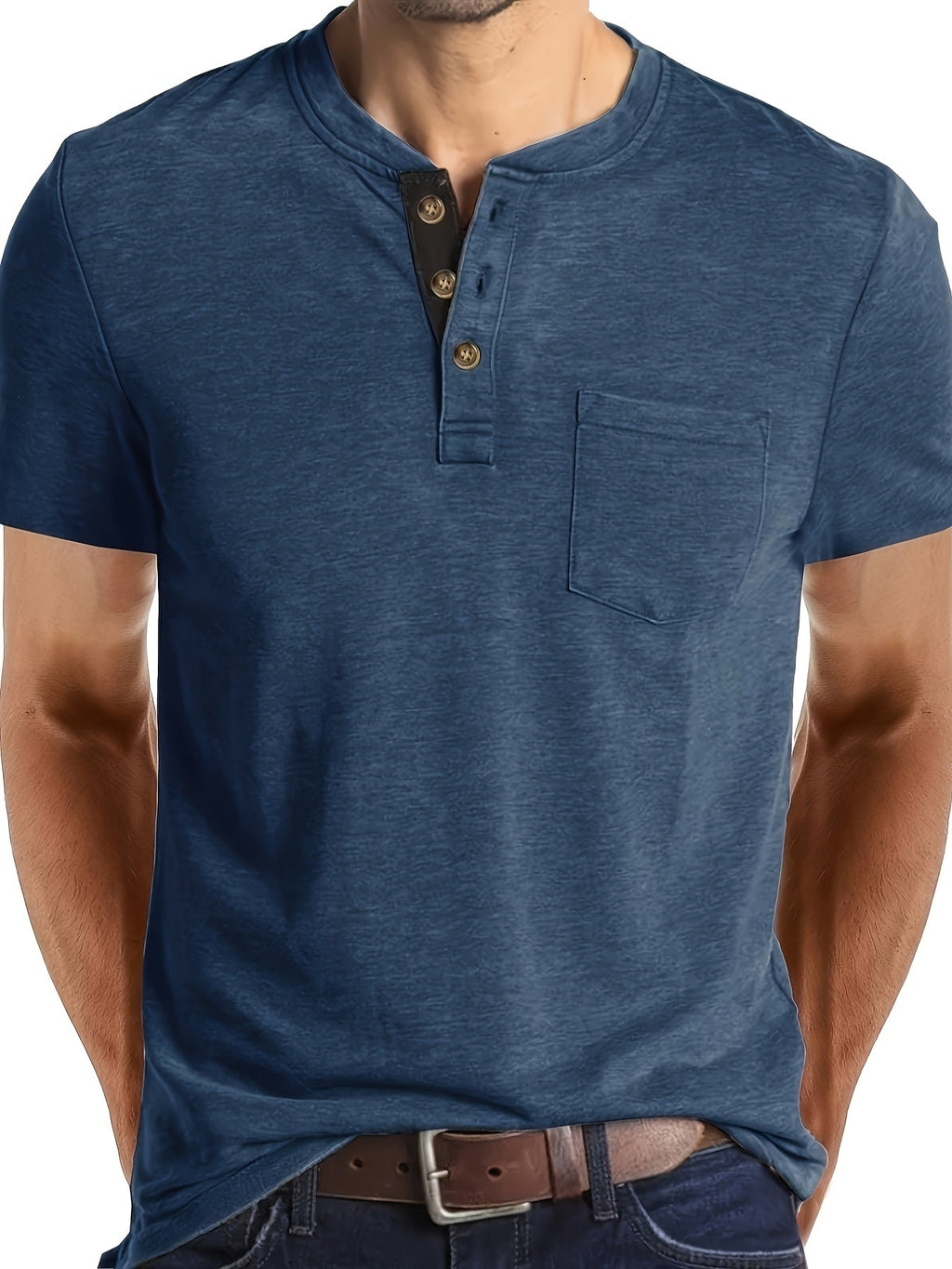 T-shirt henley manches courtes uni