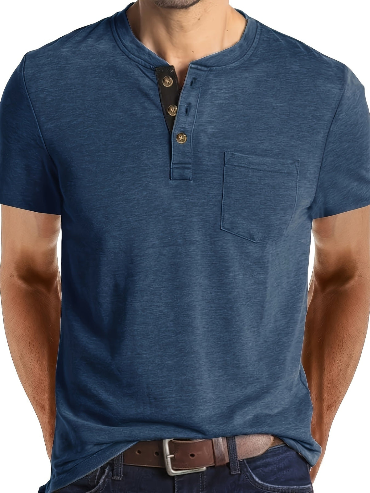 T-shirt henley manches courtes uni