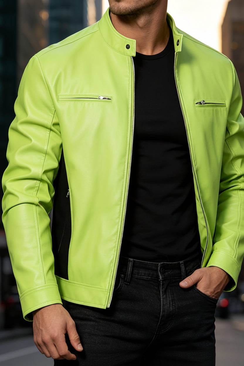 Veste effet cuir zippée col relevé