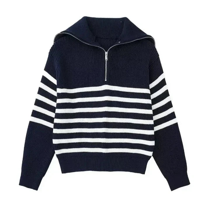 Pull rayé col zippé style marin élégant maille homme – Eymet