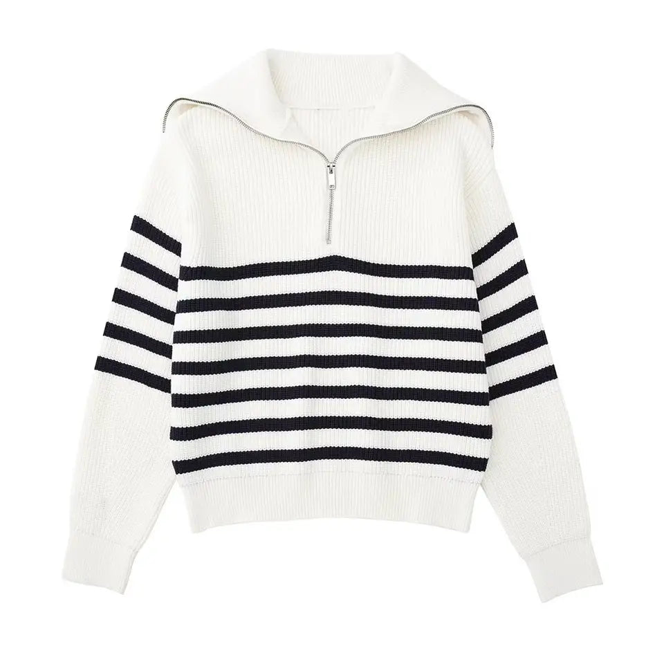 Pull rayé col zippé style marin élégant maille homme – Eymet