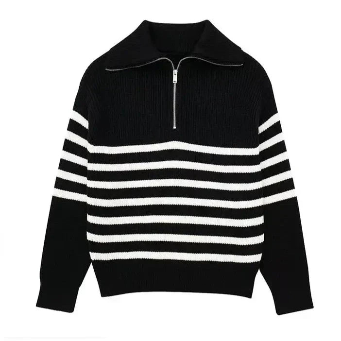 Pull rayé col zippé style marin élégant maille homme – Eymet