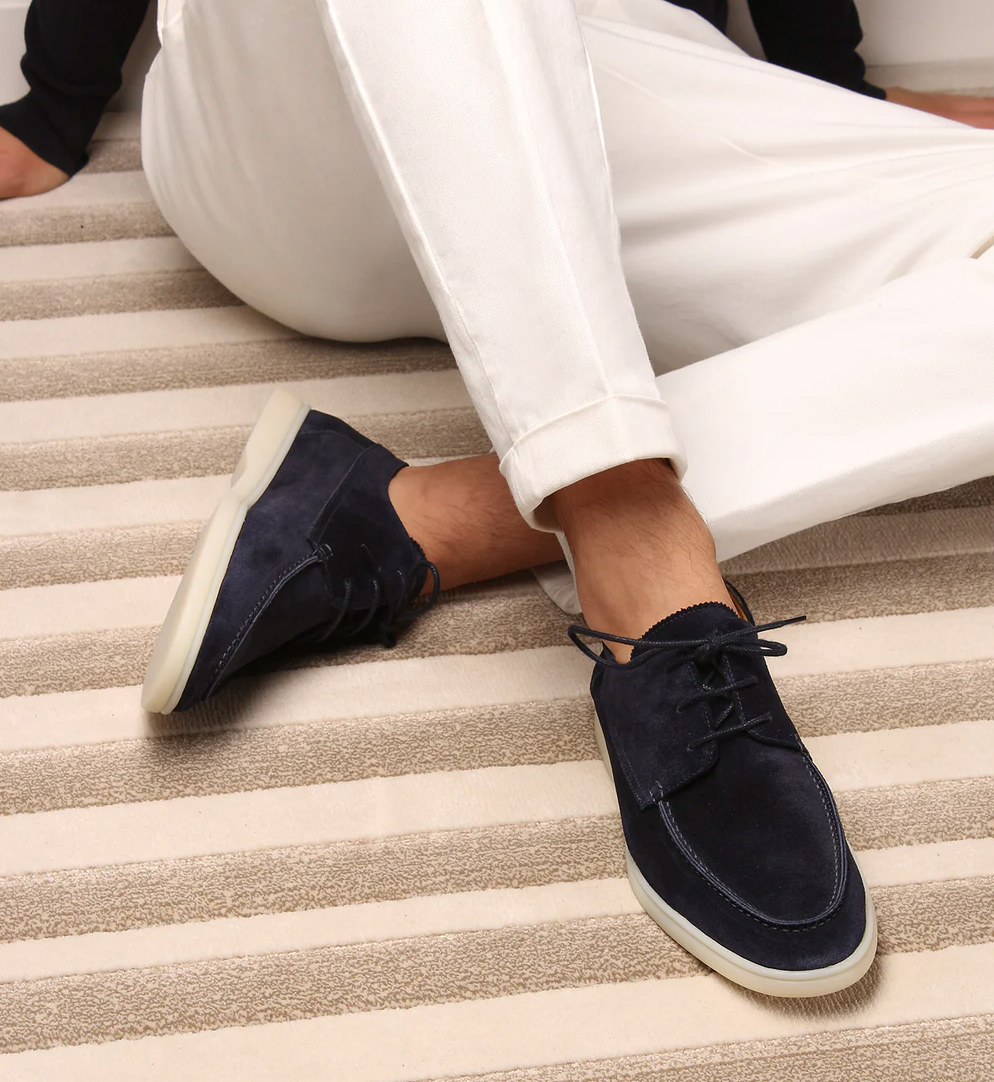 Derbies à lacets en silhouette basse et ligne structurée coloris kaki ou bleu homme – Salies-de-Béarn