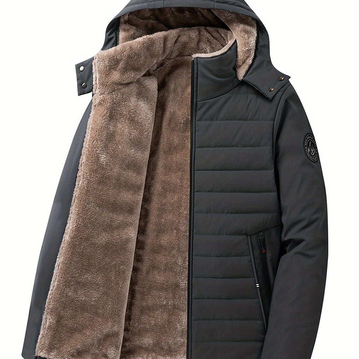 Doudoune matelassée à capuche amovible col fausse fourrure homme – Gris