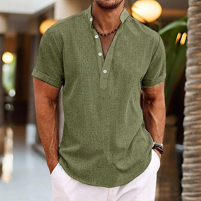 Chemise popover texturée à col officier